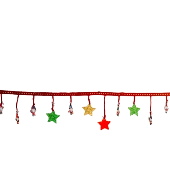 Hand Crafted Gold Beaded Garland Red Crochet Handmade Holiday Gnome decor 6-Feet - Picture 3 of 17